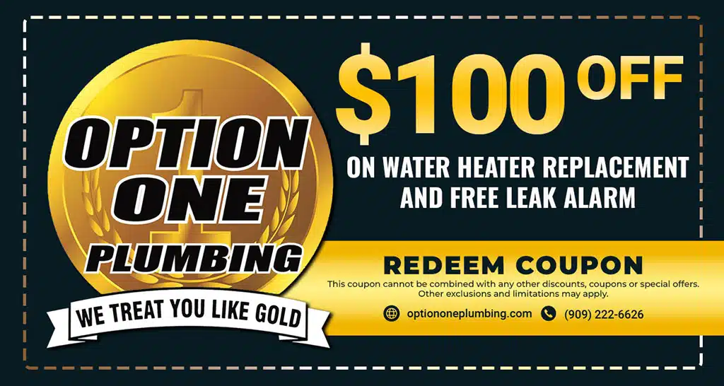 $100 Off On Water Heater Replacement And Free Water Leak Alarm Option One Plumbing Services